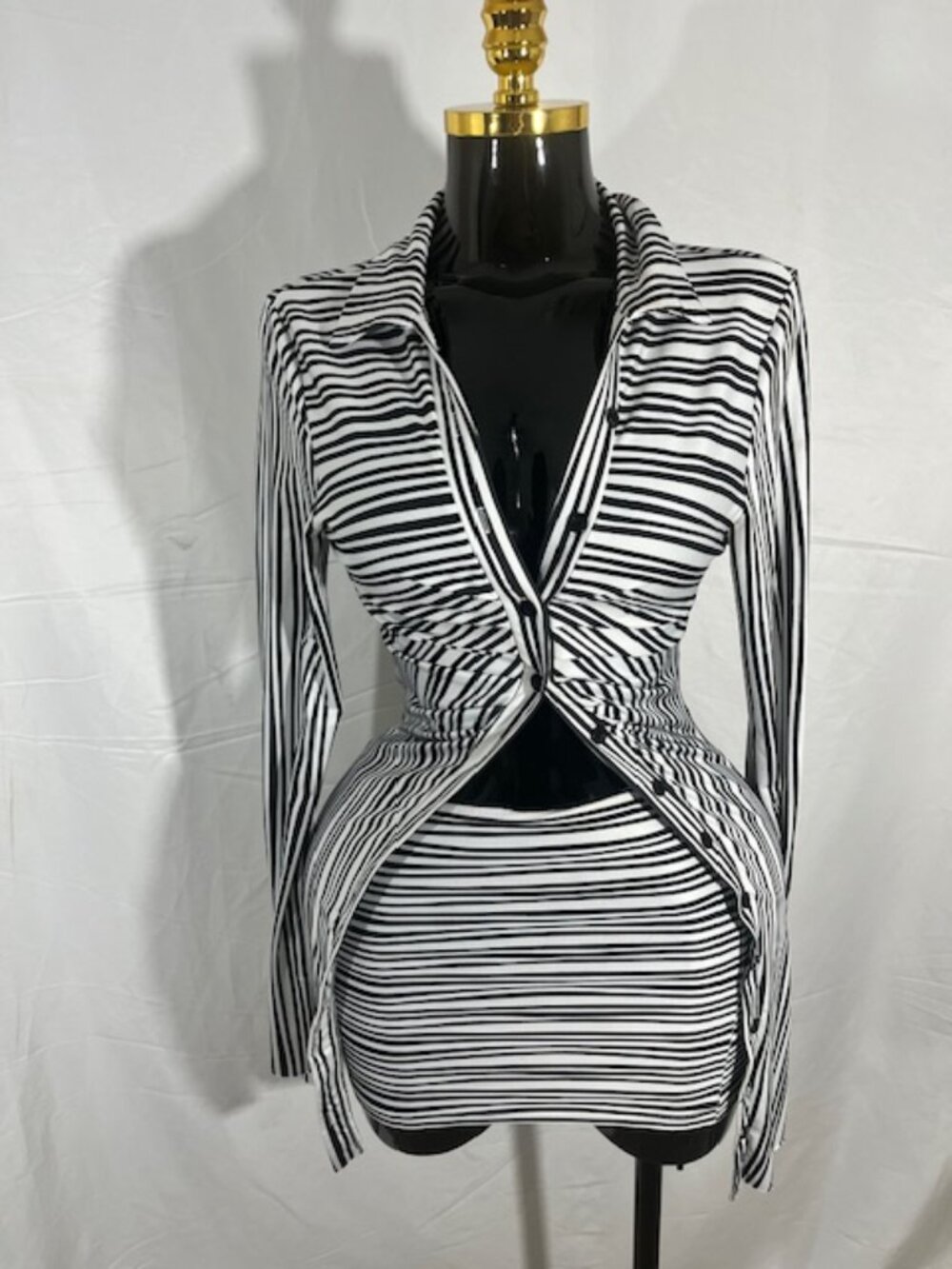 Shein Black & White Striped Two Piece Set - Blouse & Skirt - Medium
